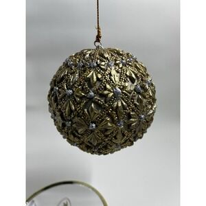 Vintage Hand Crafted and Painted 3D Jeweled Christmas Ornament Gold 3"